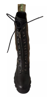 Gaelle Black Green High Combat Boots Lace Up Military Shoes